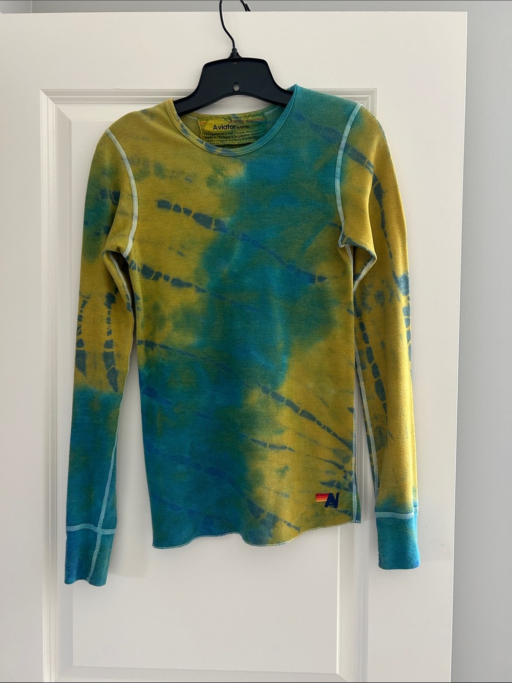 Aviator Nation Tie-Dye Long Sleeve Thermal Top - Teal & Olive